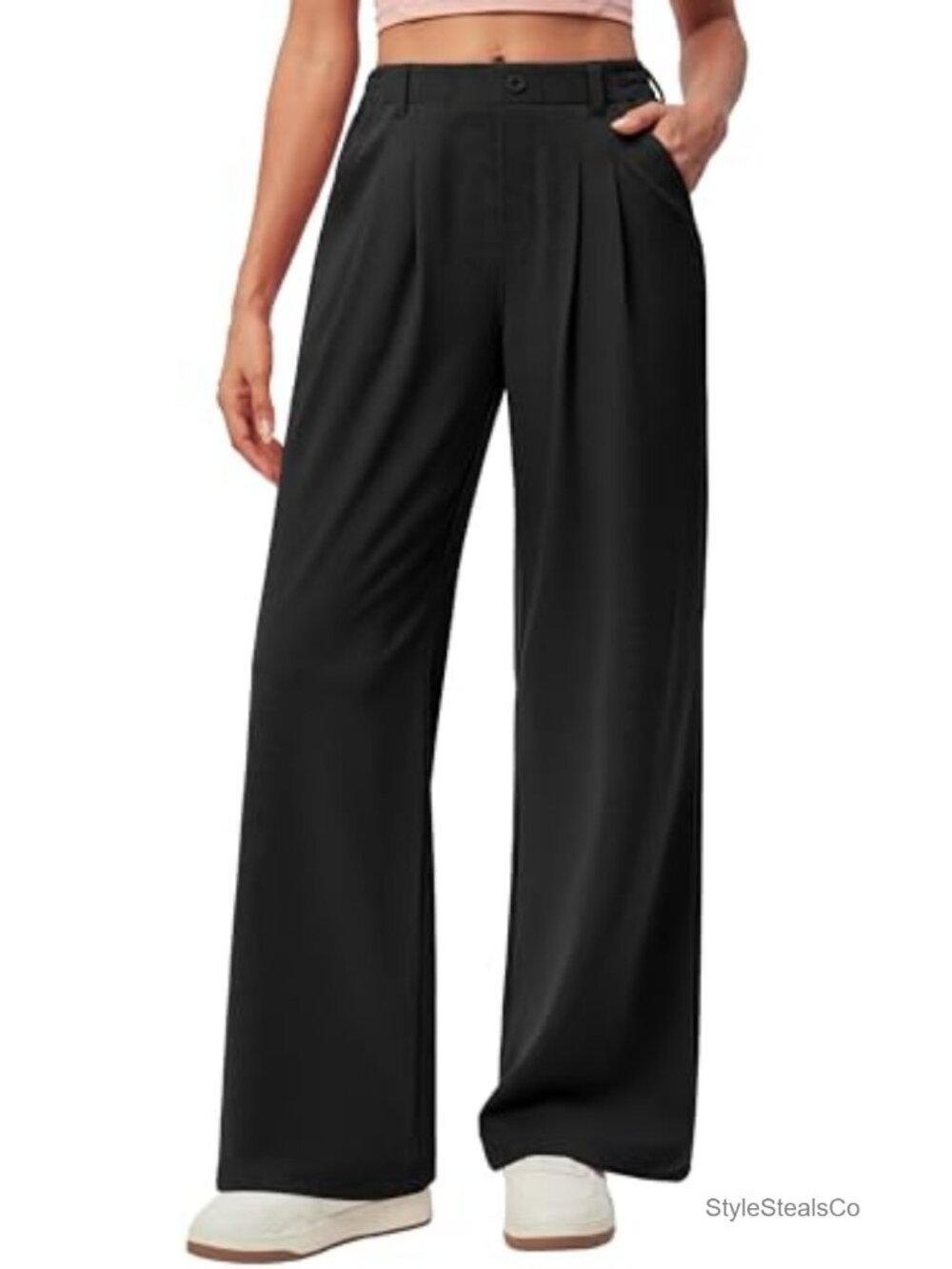 Wide Leg Dress Pants for Women Pull On Waffle Knit Business Casual Work Slacks